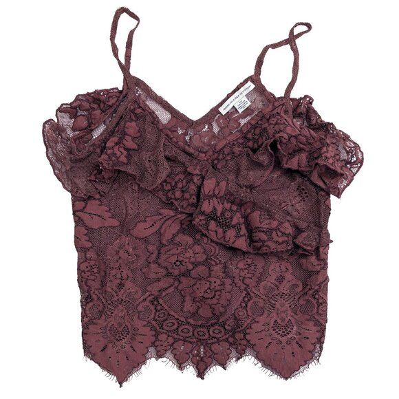 American Eagle Outfitters Tops - American Eagle Burgundy Rust XXS AE Ruffled Lace Cami Tank Top